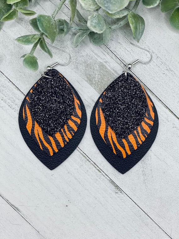 Tiger Print Earrings Tiger Stripe Earrings Black Glitter Handmade Jewelry Gift for Her Etsy