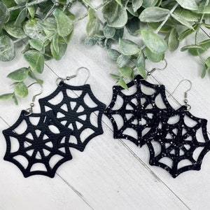 Spider web leather earrings, spooky earrings, Halloween jewelry, Halloween gift,