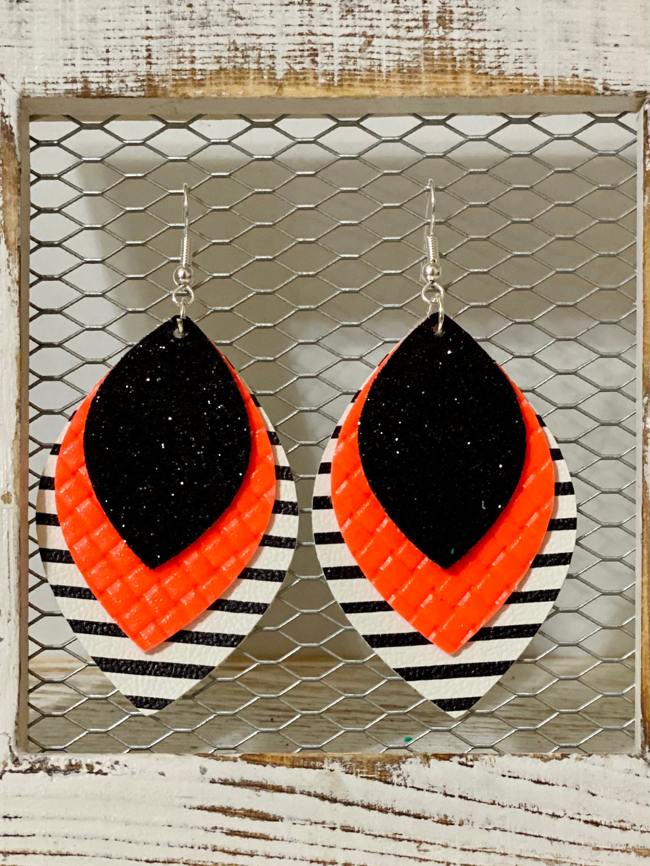 Neon Orange Black and White Stripes and Black Glitter Triple - Etsy