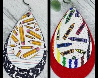 Teacher earrings, Crayon earrings, Pencil earrings, Teacher gift, BOTH pairs