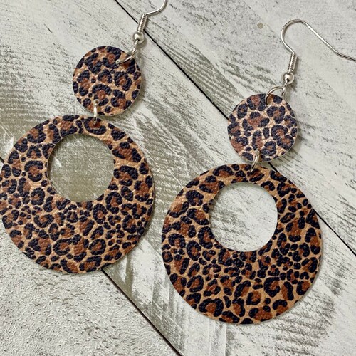 Leopard Print Earrings Leopard Print Faux Leather Earrings Etsy