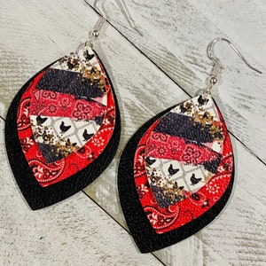 Chicken lover earrings, chicken lover gift, chicken and red bandana earrings, red bandana earrings