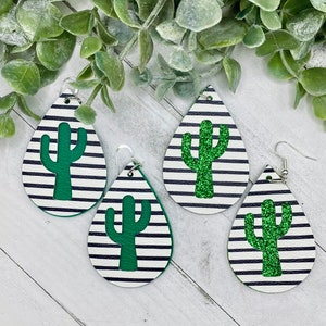 Leather cactus earrings, cactus jewelry, faux leather earrings, gift for her, cactus lover, succulent gift