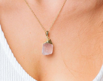 Clear Quartz Dipped Gold Raw Crystal Necklace - Clear Quartz Crystal Necklace - Quartz Necklace - Crystal Gold Necklace - Gold Necklace