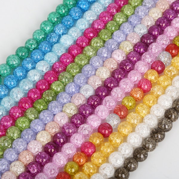 13 couleurs de perles de crépitement - 6mm 8mm 10mm 12mm - Perles craquelées en cristal - Crépitement coloré - Mélange de couleur Crackle - Perles de crépitement en gros