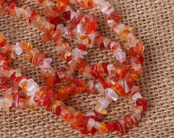 Natural Red Agate Chip Beads 34 Inch Strand - Small Red Agate Chips - Small Red Agate Gemstone Chips  - Red Agate Stone