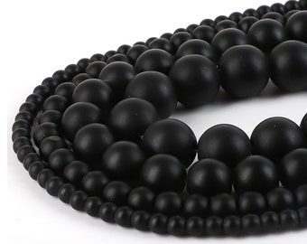Matte Black Onyx Beads - 4mm 6mm 8mm 10mm 12mm - Round Black Onyx Gemstone - 15" Full Strand - Wholesale Beads - Wholesale Gemstones