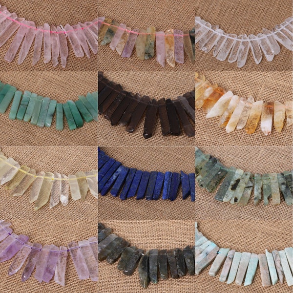 15" Strand Natural Point Beads - Slice Beads - Polished Stick Beads - Raw Spike Beads - Crystal Points - Quartz Points - Quartz Beads