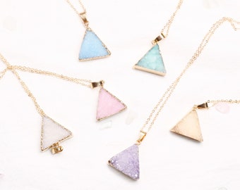 Druzy Triangle Crystal Necklace - Druzy Crystal - Triangle Necklace - Triangle Stone - Geometric Druzy Necklace - Purple Pink White Blue