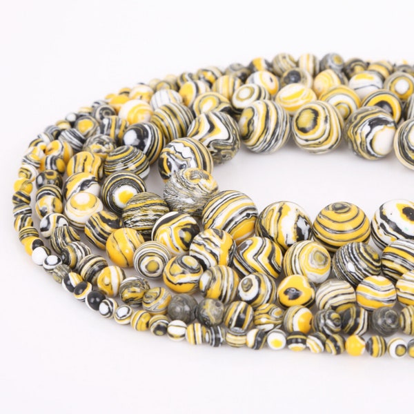 Yellow Malachite Beads - 4mm 6mm 8mm 10mm 12mm - Round Smooth Yellow Peacock Stone Gemstone - 15" Full Strand - Wholesale Beads