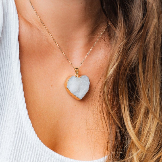 Druzy outlet heart necklace