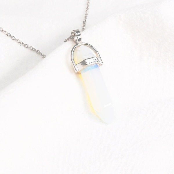 Opalite Crystal Point Pendentif Collier En Argent - Collier En Cristal Opalite - Collier En Cristal - Collier en Cristal Argent - Collier En Argent