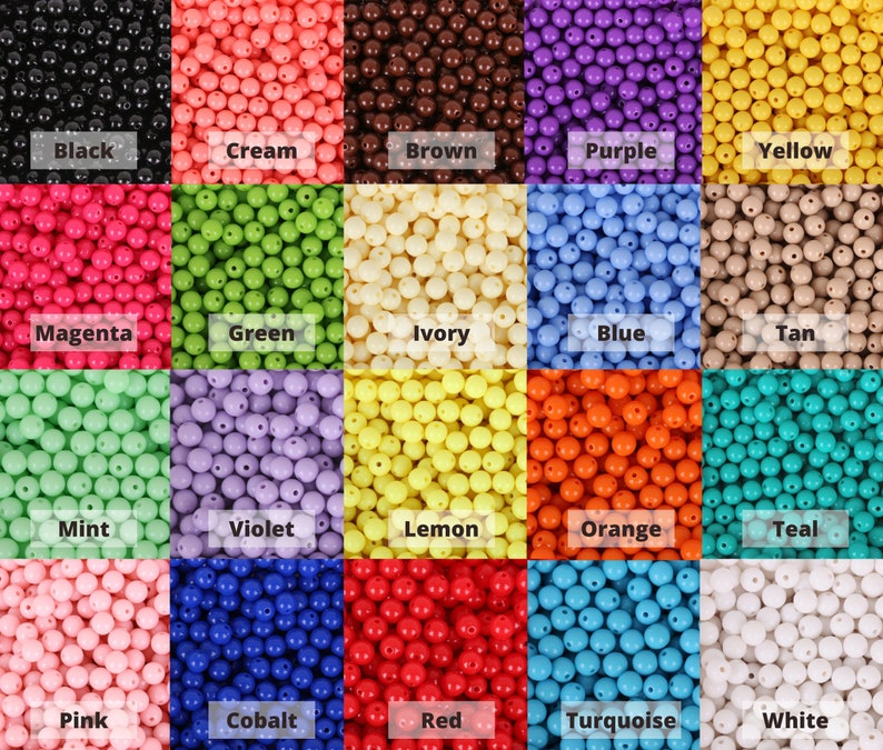 6mm 8mm 10mm Acrylic Round Beads 21 Colors Round Acrylic Balls Gumball Beads Acrylic Bubblegum Beads Plastic Resin Beads Kids Bead image 1
