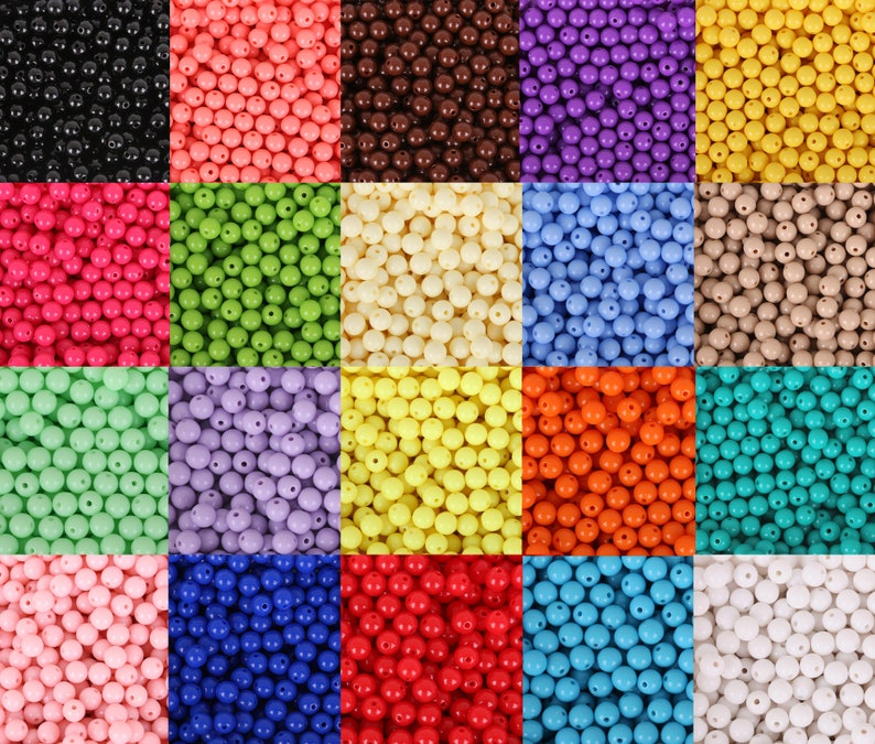 6mm 8mm 10mm Acrylic Round Beads 21 Colors Round Acrylic Balls Gumball Beads Acrylic Bubblegum Beads Plastic Resin Beads Kids Bead image 3