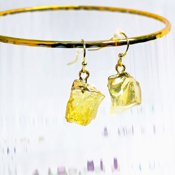 Zitronenquarz Gold Kristall Ohrringe - Lemon Kristall Ohrringe - Zitronenquarz Ohrringe - Gold Kristall Ohrringe - Gelbgold Ohrringe