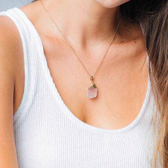 Clear quartz gold necklace sale