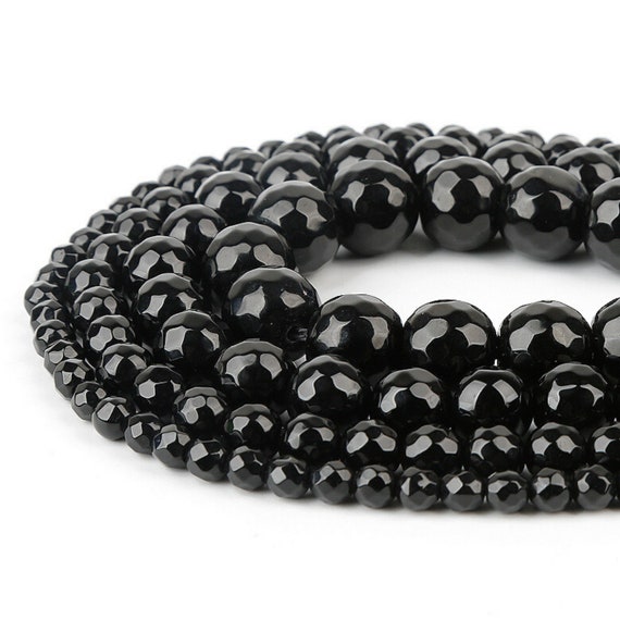 Natural 4mm Faceted Black Agate Onyx Round Loose Beads - 15-Inch Strand, Center-Drilled, Nickel-Free