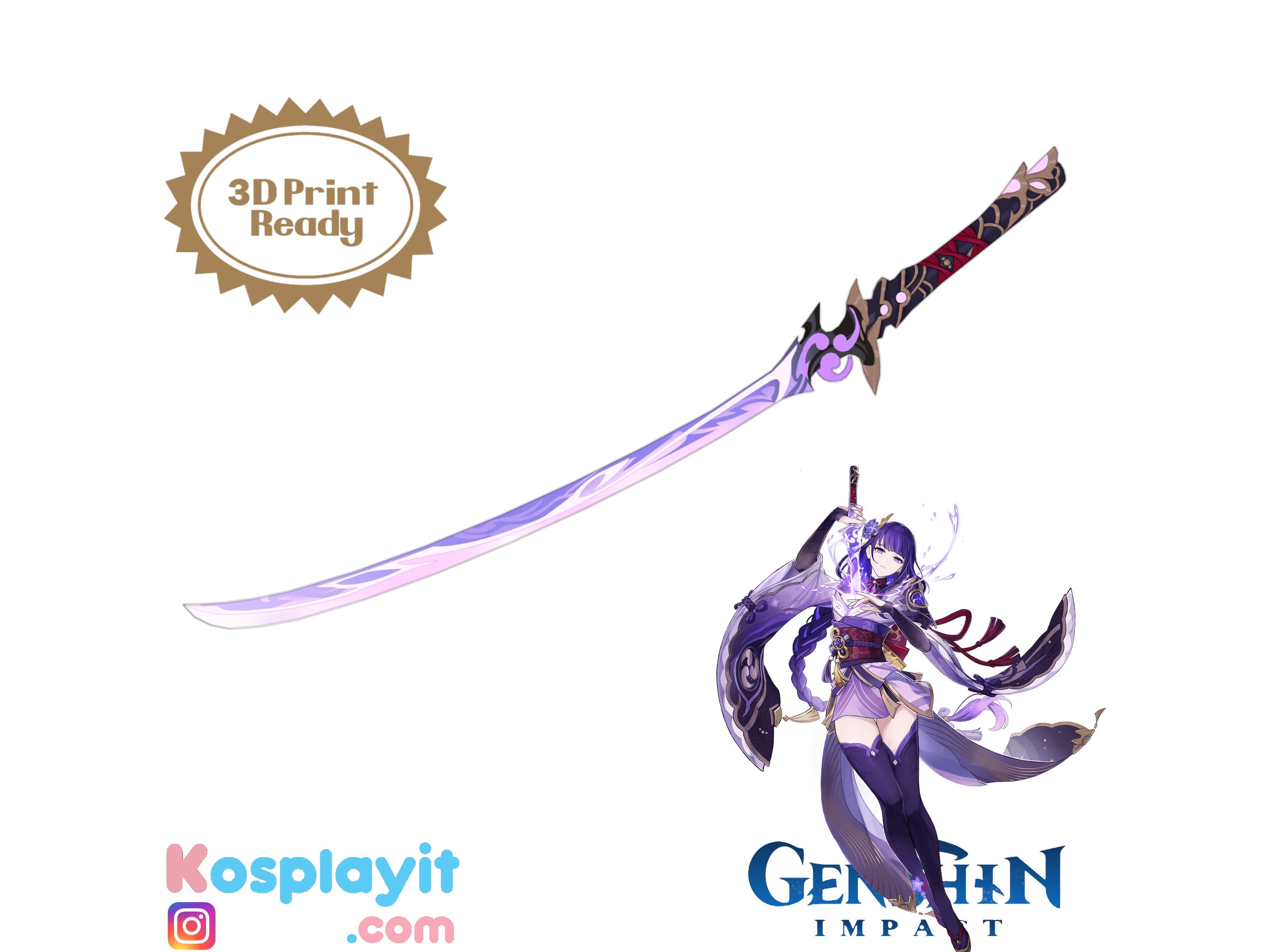Modelo 3D raiden Shogun Katana Genshin Impact Cosplay - Etsy España