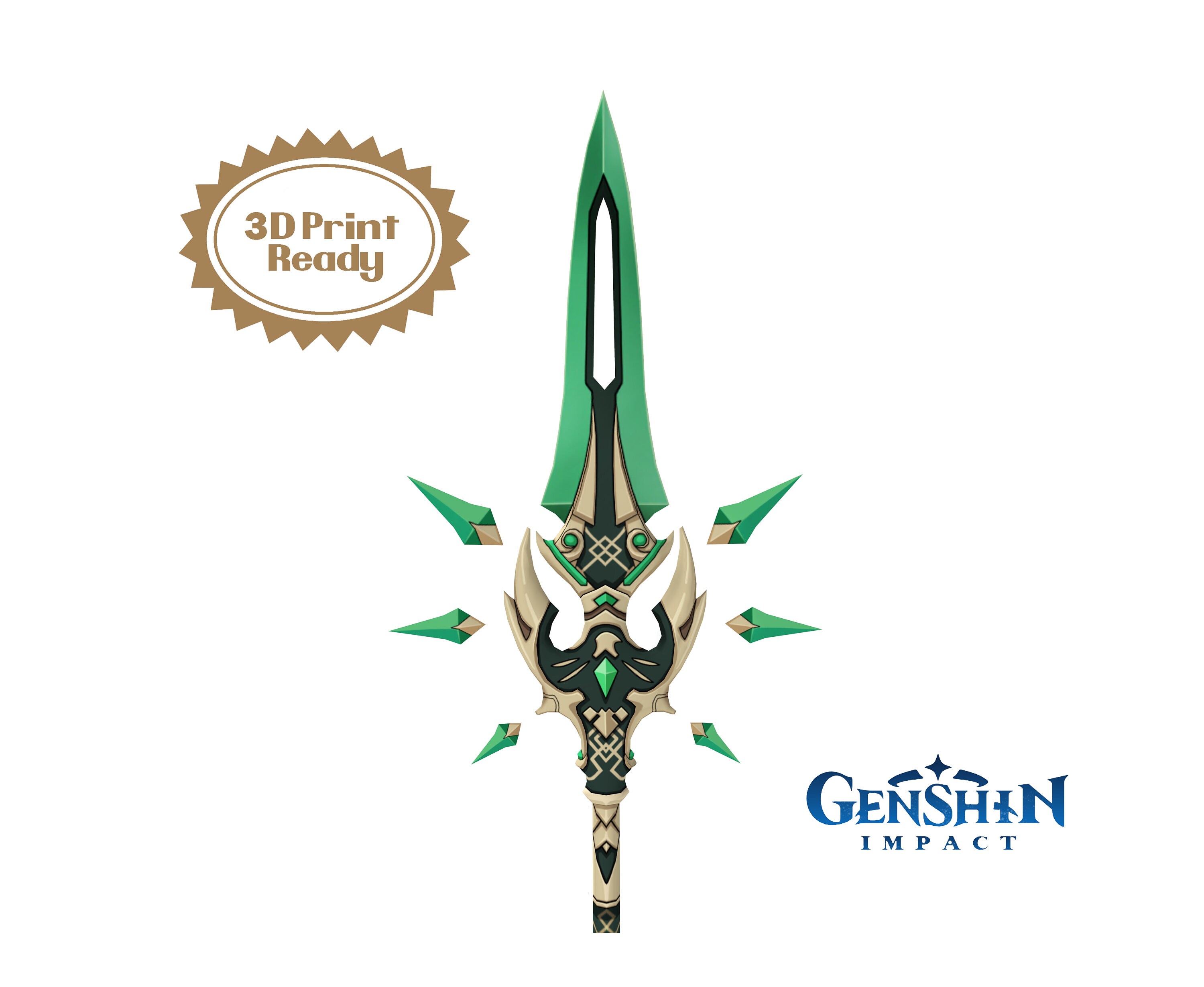 Genshin Impact Primordial Jade Winged Spear Digital 3d Model Etsy