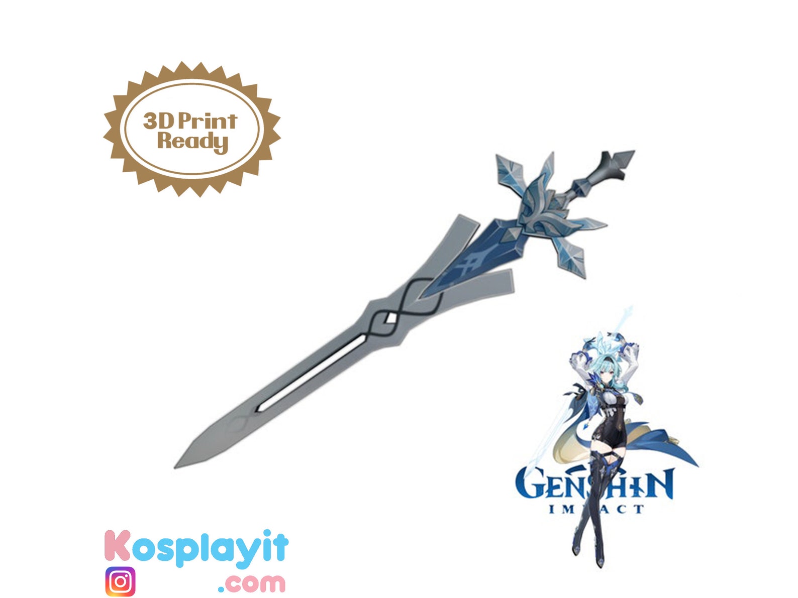 Eula Skill Sword 3D Model Divided for 3D Printing Genshin - Etsy Finland