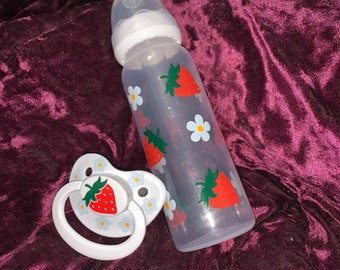 Strawberry wildflower adult baby bottle/pacifier (custom color available)
