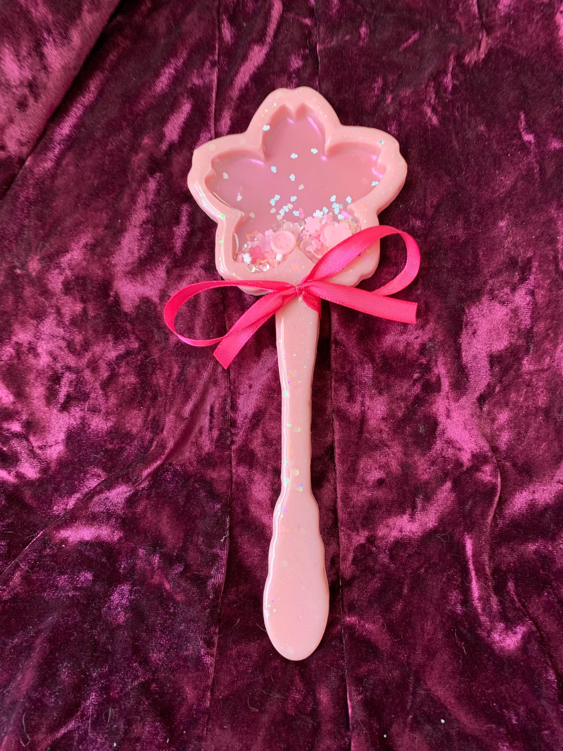 XL Cherry blossom bunny resin rattle/shaker wand