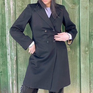 Edwardian frock coat,  19th century double breasted coat, antique retro warm lightweight wool long jacket, back slit handsewn frock