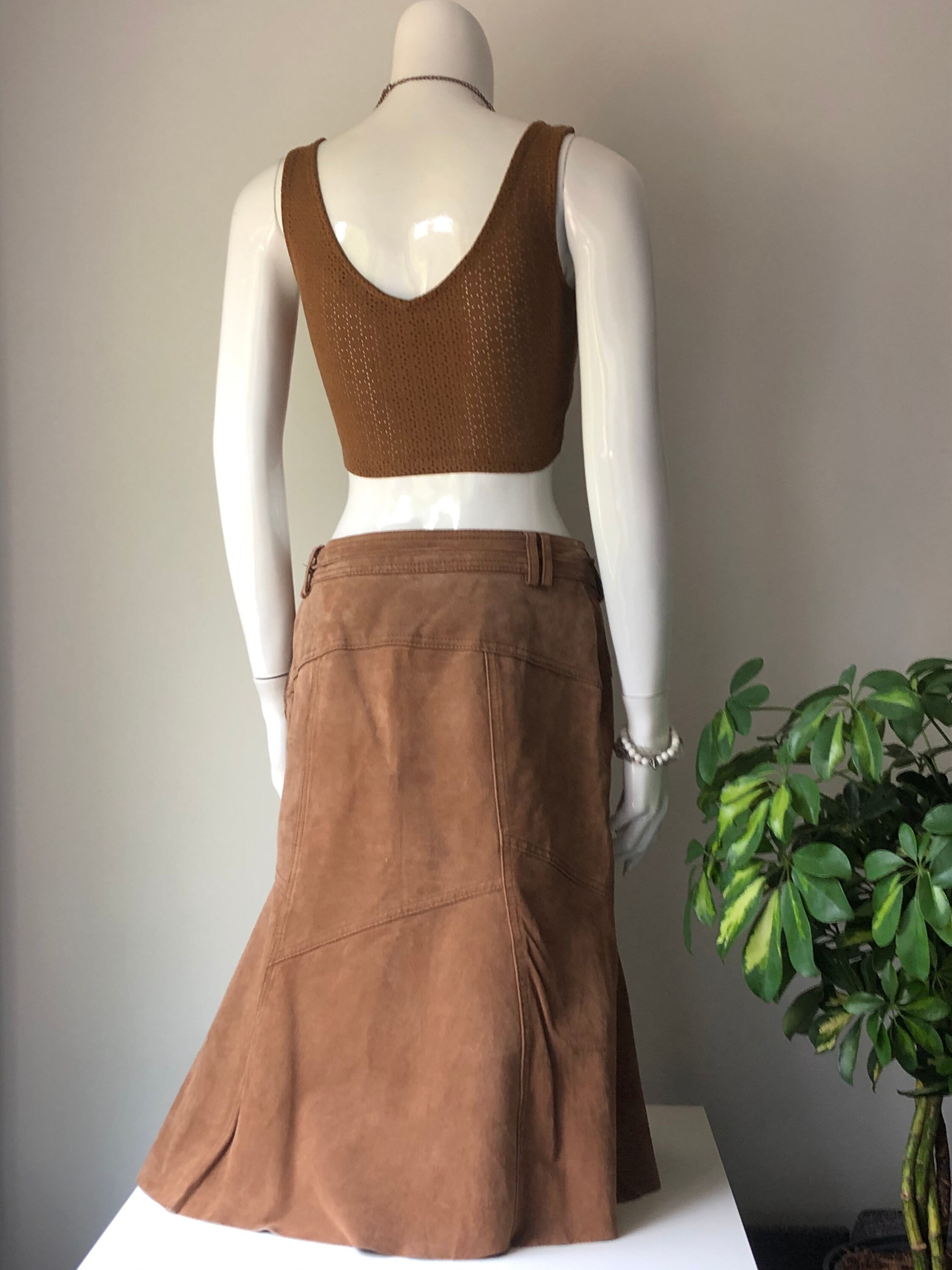 Leather Boho skirt Flower embroidery midi hippie skirt Etsy