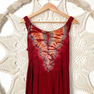 Boho hipster jumpsuit, tie dye burgundy wide pants, comfy red house wear joga, size S