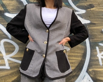 Vintage 80s FRANKENWÄLDER Blazer: Black & White Boxy Style, Size 46