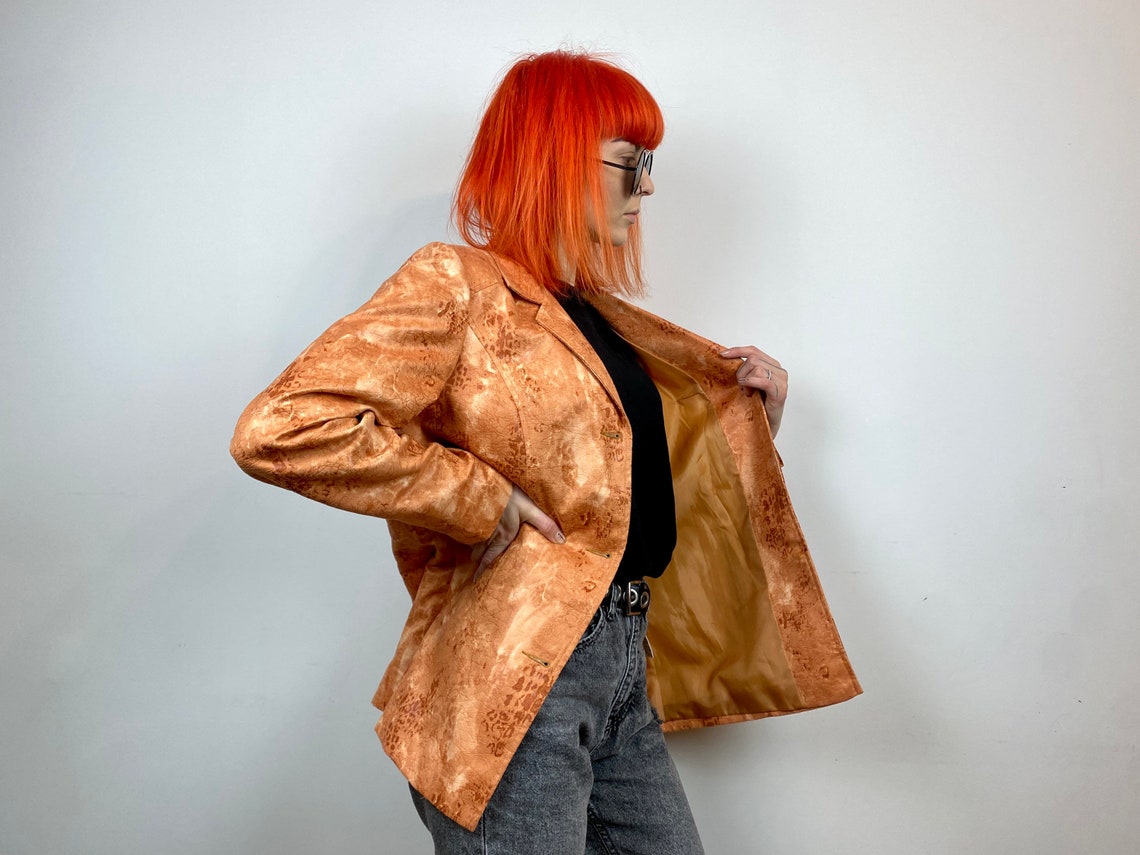 Vintage Abstract Blazer: Orange Animal Print, Size D40/F42/GB14, foto 3 di 5