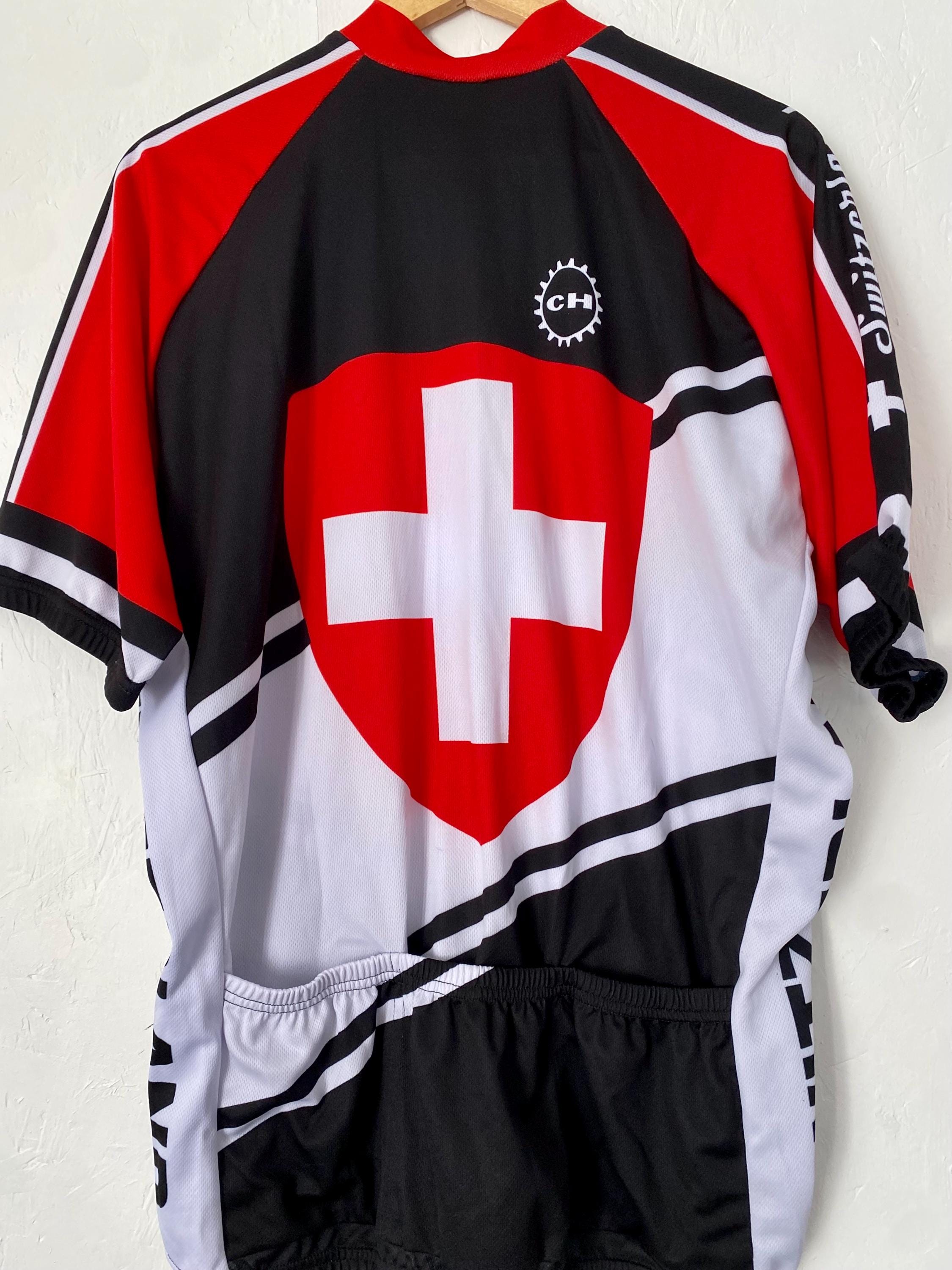 ヴィンテージ スイス サイクリングジャージ：幾何学模様のスポーツ