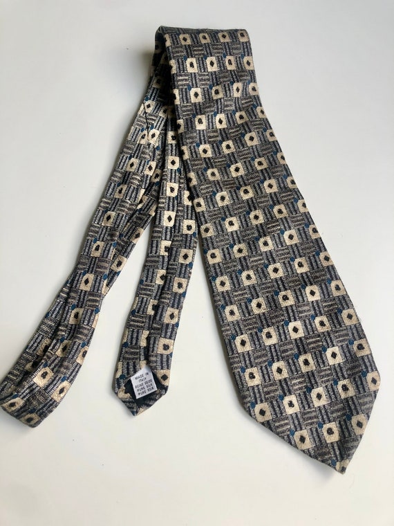 Vintage YORN silk Grey Dad’s tie geometric square… - image 2
