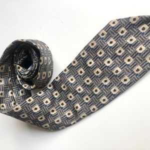 Vintage YORN silk Grey Dads tie geometric square Neck Tie, rubric cubic patter, mens necktie, Adult tie image 1