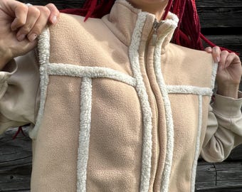 PIERRE CAVALLO vest, cottage core warm eco shearling waistcoat, unisex gilet size L