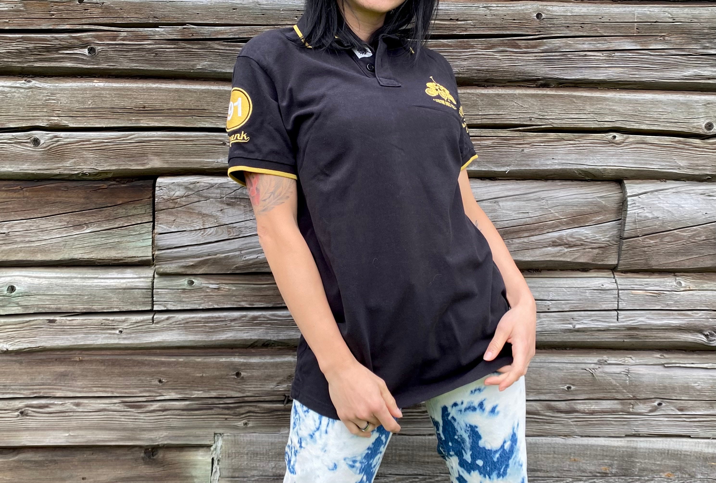 Vintage Chunk Bike Polo Shirt: Black & Yellow Athletic Top (size L