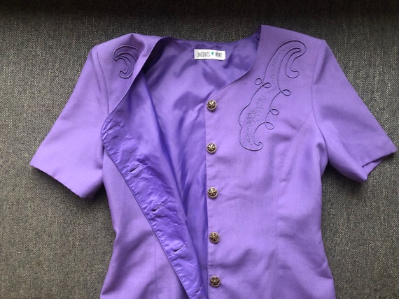 Retro Dress Purple 80s Jacques Vert Purple Classic Embroidered Slim Formal Padded Shoulder Golden Button Dress Size M L Etsy Finland