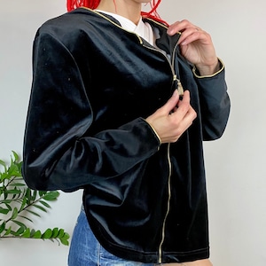 Black vintage Blazer from ANTHONY MARK HANKINS , vintage jacket with golden zipper and tassel handle, royal velvety , preppy , size L