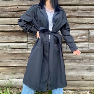 Blue Trench coat woman’s 80’s from Czechoslovakia, retro overall long royal blue duster, overcoat,  oversized cotton coat, size 42