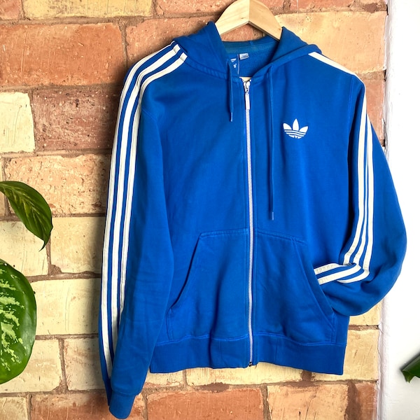 Adidas sweater jacket, street style urban lifestyle tracksuit, blue white, 3 stripes, size S