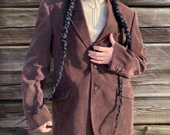 Vintage Brown Corduroy Blazer: NEW MAN Soft Ribbed Velvet, L/XL