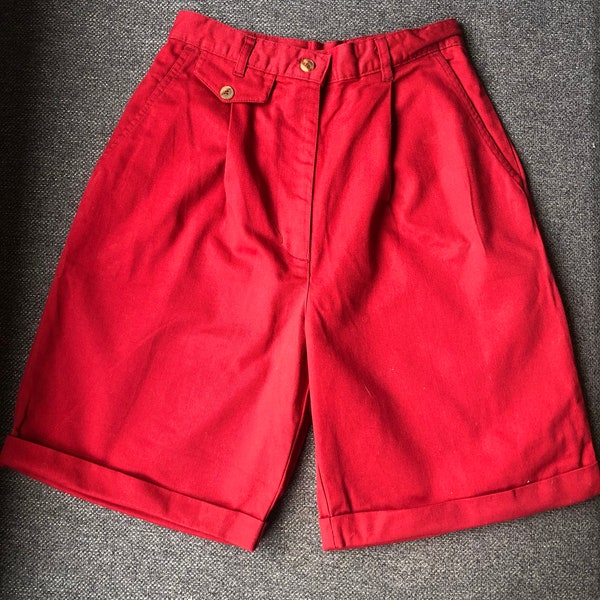 90er High Waist Ballon Shorts, CASUAL red vintage, Pocket Short, rot kurz, entspannte Passform, Größe EUR 38, M