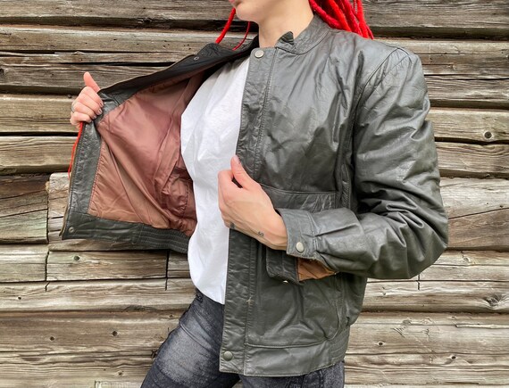 Gray leather bomber jacket from BHS  design, vint… - image 5