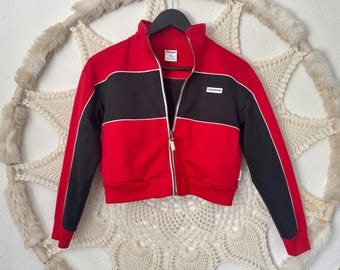 Vintage CONVERSE Red black track jacket: Junior Athletic Sport jumper (Size 10/12 Y)