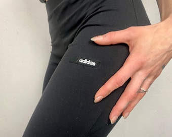 Vintage Adidas Tracksuit Pants: Black Flare Slit Bottoms, UK14