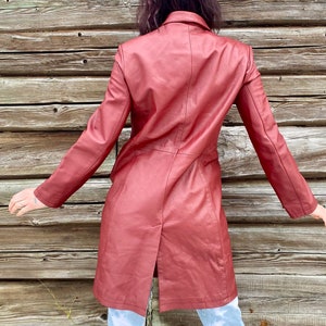 Vintage Burgundy Leather Double Breasted Long Coat 16 18