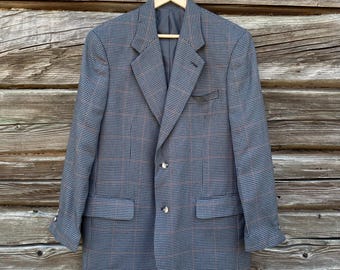 Blazer de cuadros vintage: CARABOU Menswear, mezcla de lana, talla 40S