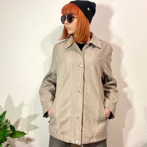 Vintage Reißverschlussjacke von LE MARA, beigefarbene leichte Parka-Mantel, Damenjacke, entspannte Passform, Größe M/L