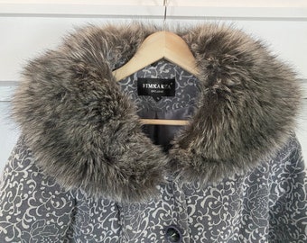 Stunning gray coat from FIMKAREA EXCLUSIVE feminine slim fit , womans winter hooded eco fur collar overcoat, size S