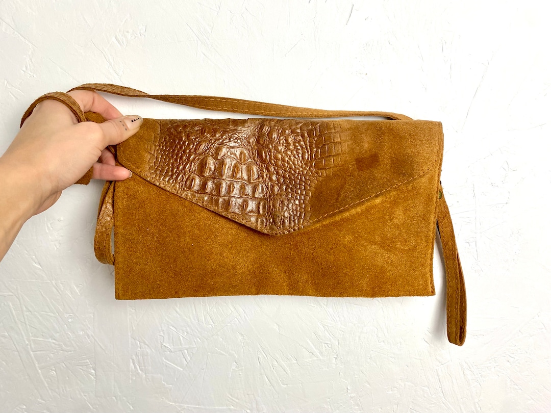 Vintage 70er Jahre braune Leder Clutch Tasche Made in Italy